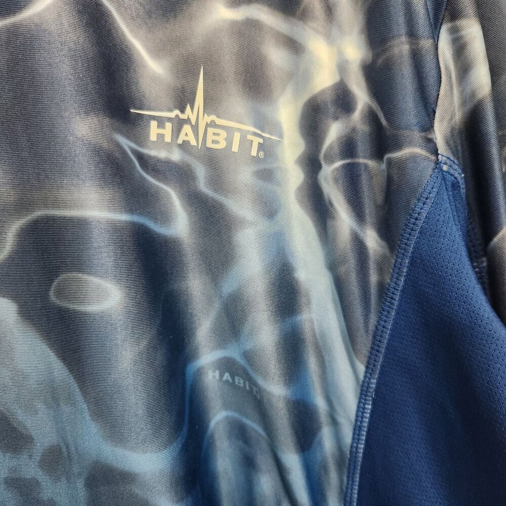 Habit Shirt Mens Large Long Sleeve Hoodie Blue Water Pattern Travel Beach Swim - Picture 2 of 10